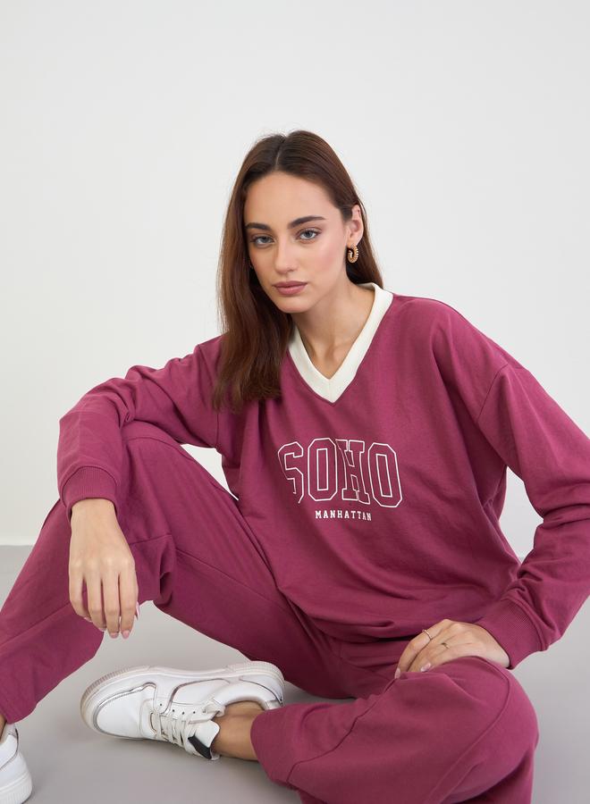 ستايلي طقم سويت شيرت واسع بطول عادي مع جوغر - Image 1