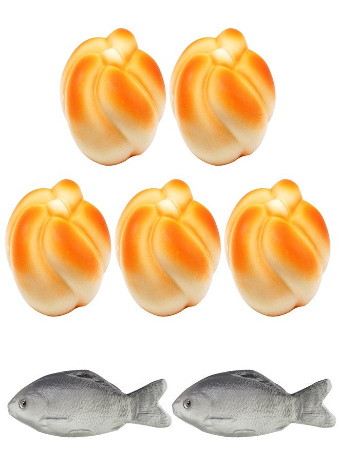 jiebor 5pcs Fake Bread and 2pcs Fake Fish Realistic Toy Artificial Small Rubber Fish Bread for Kitchen Home Market Restaurant Display Halloween Decoration - Image 1