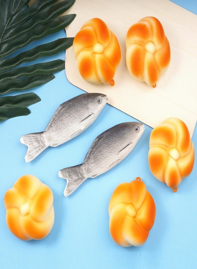 jiebor 5pcs Fake Bread and 2pcs Fake Fish Realistic Toy Artificial Small Rubber Fish Bread for Kitchen Home Market Restaurant Display Halloween Decoration - Image 5