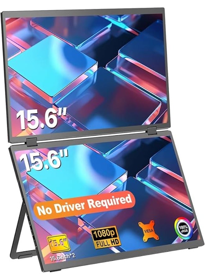 15.6" Portable External Monitor – Vibrant FHD IPS Display with HDMI & USB-C, Lightweight and Slim for Laptop and PC