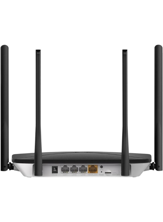 MERCUSYS AC1200 Wi-Fi 4G LTE Router, Build-In 150Mbps 4G LTE Modem
SPEED: 300 Mbps at 2.4 GHz, 867 Mbps at 5 GHz, 4G Cat4 150/50 Mbps
SPEC: 2× External Detachable LTE Antennas, 2× External Fixed Wi-Fi Antennas,  3× 10/100 Mbps LAN Ports, 1× 10/100 Mbps WAN/LAN Port, FDD-LTE (B1/B3/B5/B7/B8/B20/B28), TDD-LTE (B38/B40), HSPA+/UMTS (B1/B5/B8)
FEATURE: MERCUSYS APP, Nano SIM Card Plug and Play, 3G/4G Router/Wi-Fi Router Mode, SMS, IPv6, Parental Controls Black - Image 3