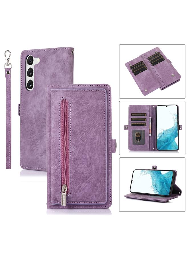 erorex Case For Samsung Galaxy S23 5G Zipper Card Slot Buckle Wallet Leather Phone Case - Image 1
