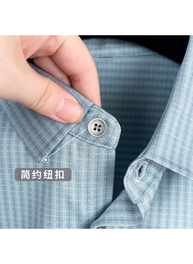 FOLUNSI men's Lapel Striped Casual Soft Comfortable Breathable Short-sleeve Tencel Shirt - Smooth - Image 5