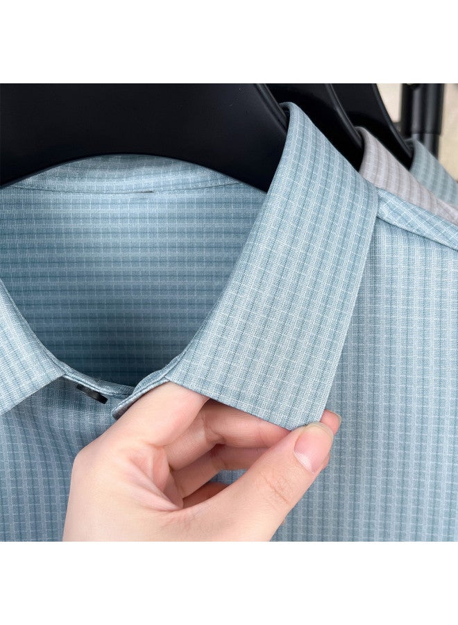 FOLUNSI men's Lapel Striped Casual Soft Comfortable Breathable Short-sleeve Tencel Shirt - Smooth - Image 4