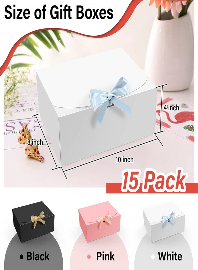 PEKGRIL 15 PCs Gift Boxes with Lids, White 10X8X4 Inch Gift Boxes, Bridesmaid Proposal Box with Ribbon, Kraft Paper Boxes for Wedding, Packaging, Present, Birthday, Christmas, Party - Image 2