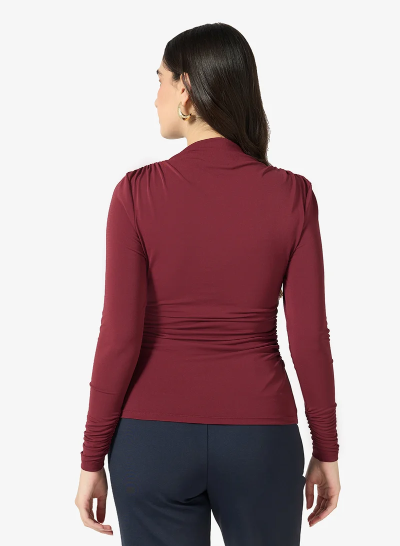 Ted Baker Long Sleeve Ruched Top With Metal Detail