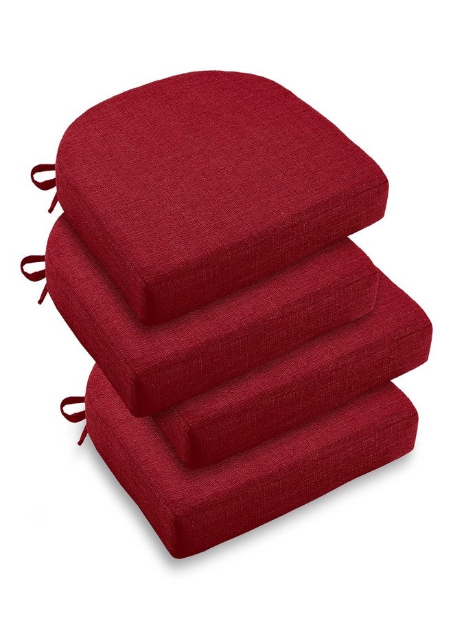 downluxe Indoor Chair Cushions for Dining Chairs, Soft and Comfortable Textured Foam Kitchen Chair Pads with Ties and Non-Slip Backing, 16" x 16" x 2", Red, 4 Pack - Image 1