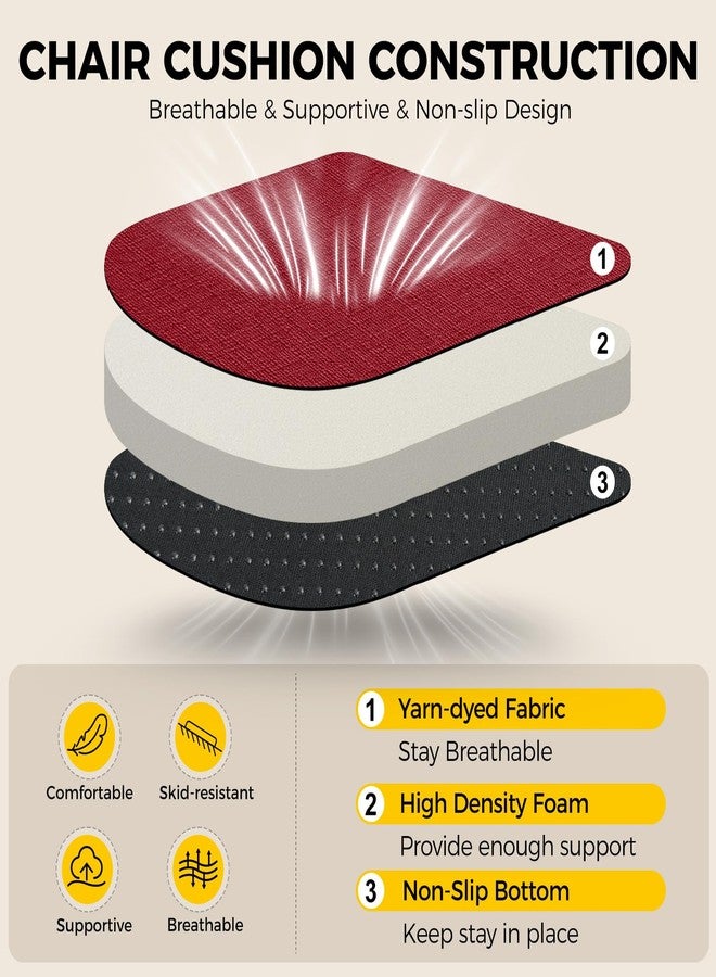 downluxe Indoor Chair Cushions for Dining Chairs, Soft and Comfortable Textured Foam Kitchen Chair Pads with Ties and Non-Slip Backing, 16" x 16" x 2", Red, 4 Pack - Image 3
