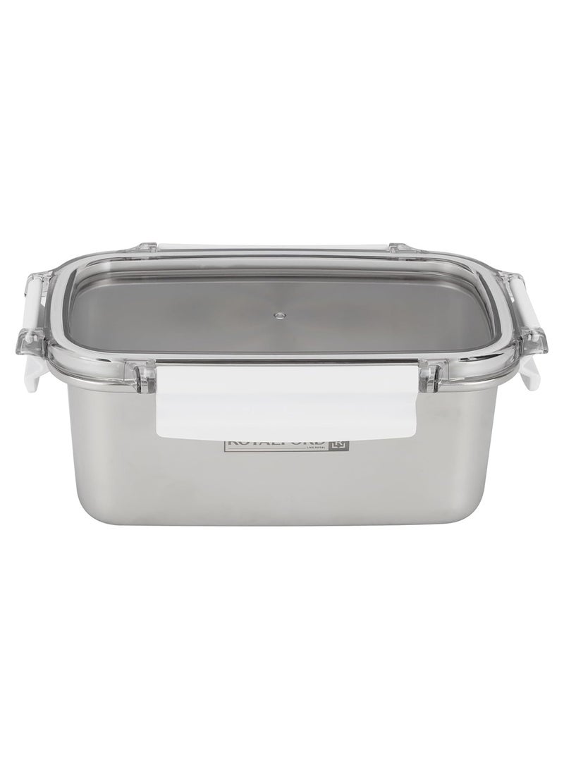 Royalford 1000ml Stainless Steel Lunch Box RF12172 Rectangle Tiffin with Polymer Lid, 4 Side Locks Food-Grade, BPA-Free, Airtight and Leakproof Containers for Kids and Adults - Image 2