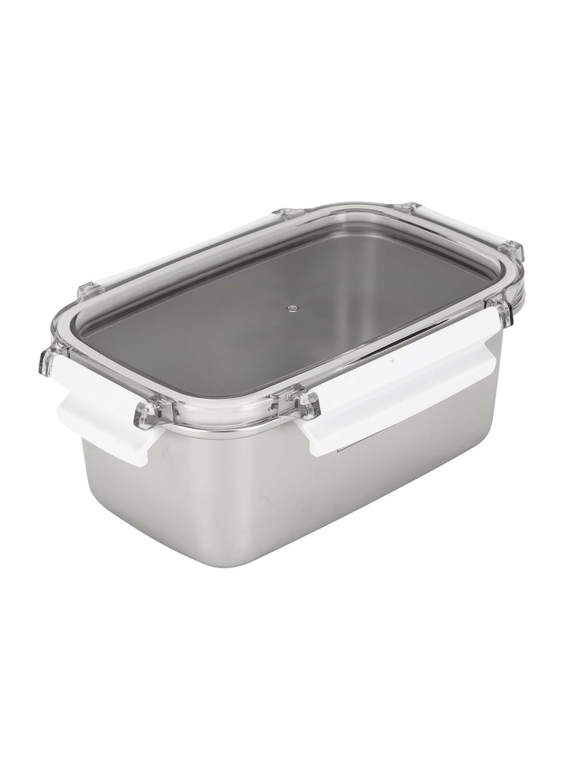 Royalford 1000ml Stainless Steel Lunch Box RF12172 Rectangle Tiffin with Polymer Lid, 4 Side Locks Food-Grade, BPA-Free, Airtight and Leakproof Containers for Kids and Adults - Image 1
