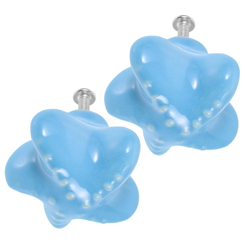 مقابض أدراج من السيراميك على شكل نجم البحر الكرتوني الأزرق وقوقعة البحر، مجموعة لخزائن وخزانات الملابس - Image 2