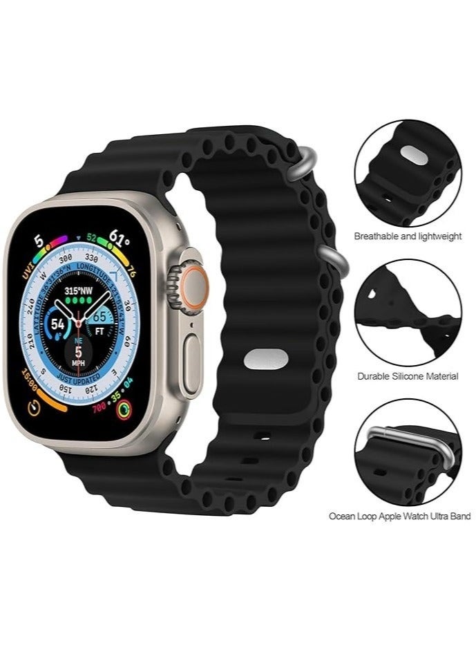 Sport New Silicone Band Compatible with Apple Watch Ultra Ocean 42/44/45/49mm Strap for iWatch Series Ultra 8 7 6 5 SE-Black - Image 2