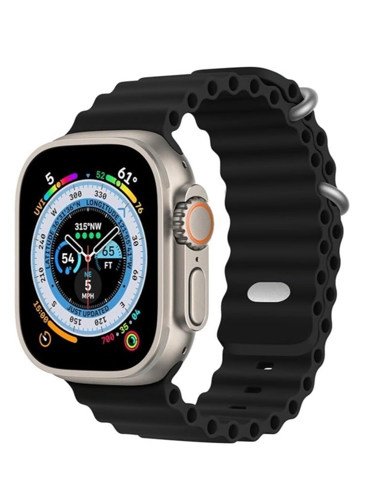 Sport New Silicone Band Compatible with Apple Watch Ultra Ocean 42/44/45/49mm Strap for iWatch Series Ultra 8 7 6 5 SE-Black - Image 1
