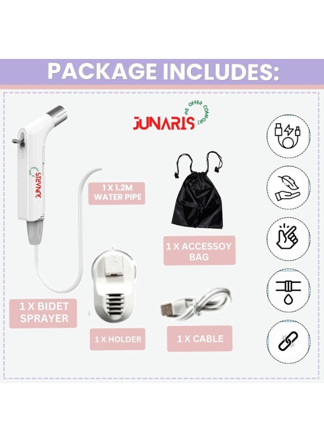 جوناريس شطاف محمول للسفر | بخاخ عالي الجودة للنظافة الشخصية قابل لإعادة الشحن عبر USB للتخييم والسفر والاستخدام الخارجي | شطاف محمول للتخييم | شطاف متنقل - Image 4