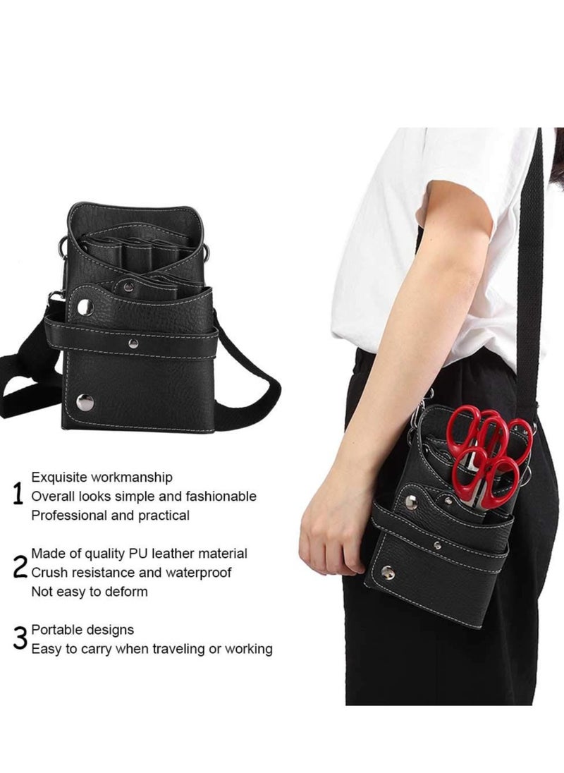 Scissors Shear Hairdressing Waist Holder Case Bag, Barber Scissor Pouch Holster with Belt for Hairdressers, Durable for Pumps Useful Pu Leather,Black