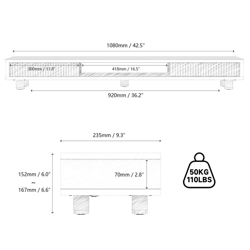 Fenge Dual Monitor Stand, 42.5inch Long Monitor Stands Riser for 2 Monitors, Sliding Door with Storage Organizer Stand for Desk, 2 Tier Desk Shelf for Laptop, Pc, Printer, Computer, TV - Image 4