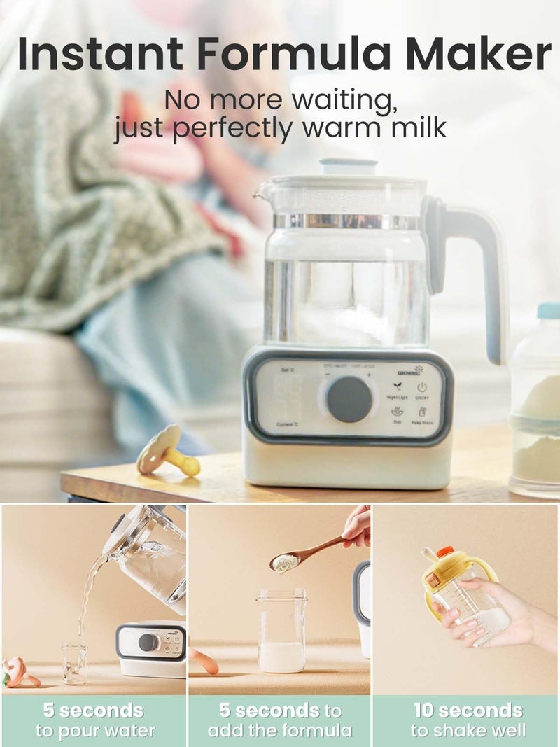 GROWNSY Baby Instant Warmer, Glass Water Boiler with Accurate Temperature Control for Formula, Coffee and Tea, 1.3 Liter Electric Kettle with LCD Display and Timer  - Image 2