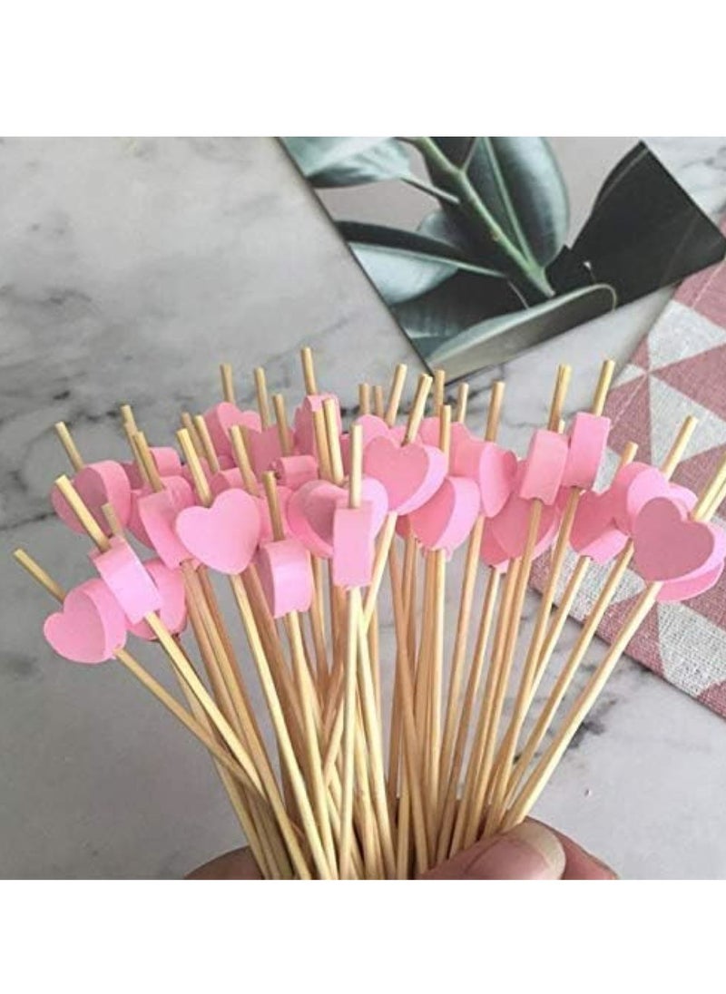 Oasisgalore 100pcs 4.7" Handmade Pink Heart Bamboo Cocktail Picks, Party Suppliesail Picks Party Supplies.  - Image 3