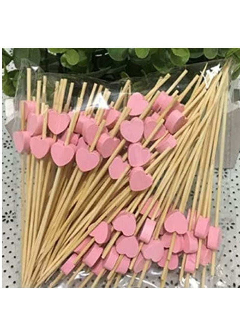 Oasisgalore 100pcs 4.7" Handmade Pink Heart Bamboo Cocktail Picks, Party Suppliesail Picks Party Supplies.  - Image 2