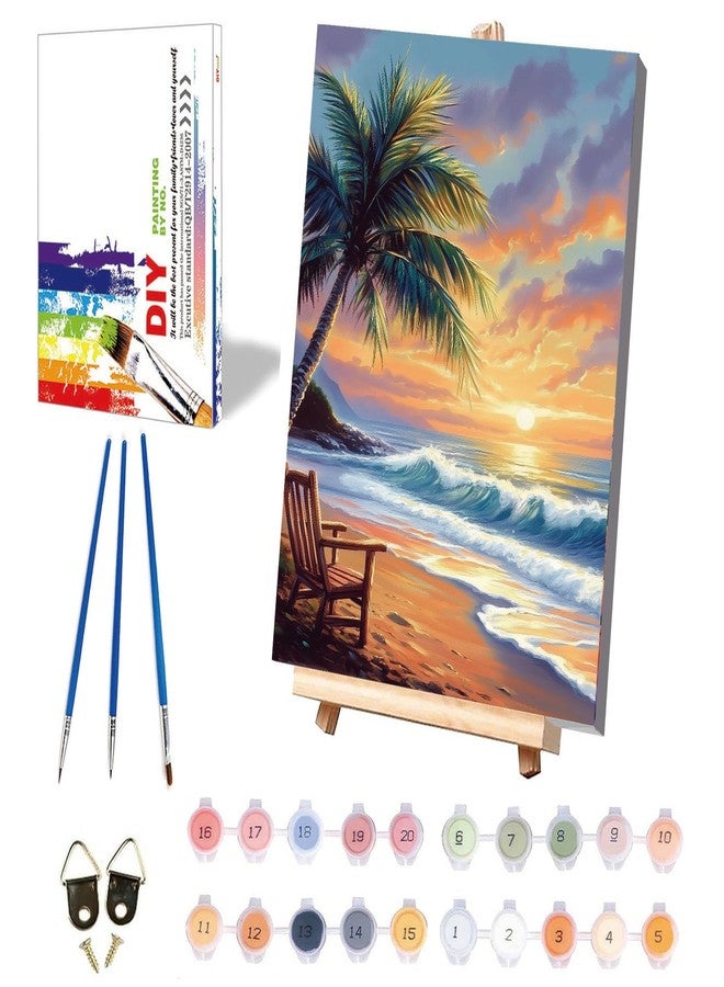 xackcme Beach Paint by Numbers for Adults with Framed Canvas - with Wooden Easel, Landscape Paint by Number on Canvas, DIY Sunset Acrylic Oil Painting Kits with Brushes for Home Wall Decor (8x12 inch) - Image 1