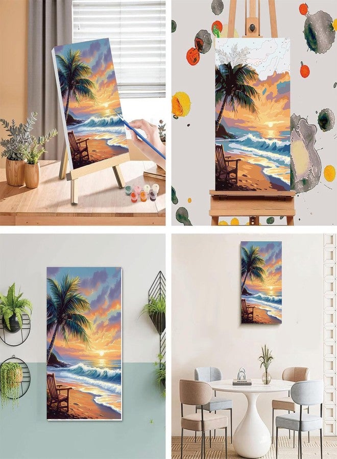 xackcme Beach Paint by Numbers for Adults with Framed Canvas - with Wooden Easel, Landscape Paint by Number on Canvas, DIY Sunset Acrylic Oil Painting Kits with Brushes for Home Wall Decor (8x12 inch) - Image 3