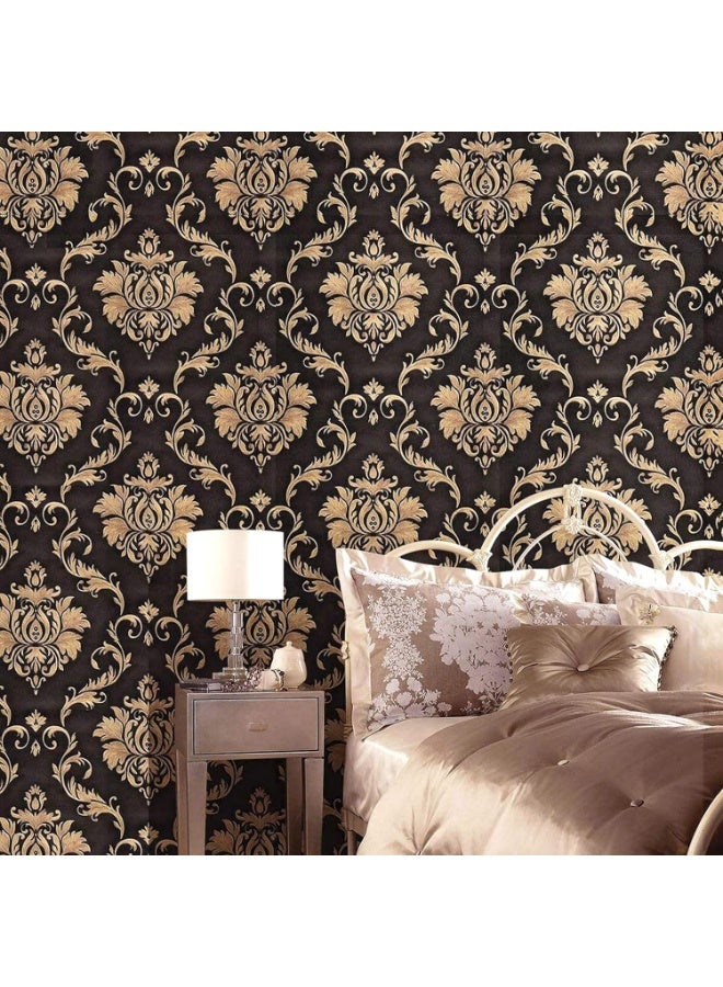 Bukela Wall Stickers DIY Wallpaper (45 x 500 cm) Black Damask Luxury Self Adhesive Decals Living Room Bedroom Decoration, Black - Image 4