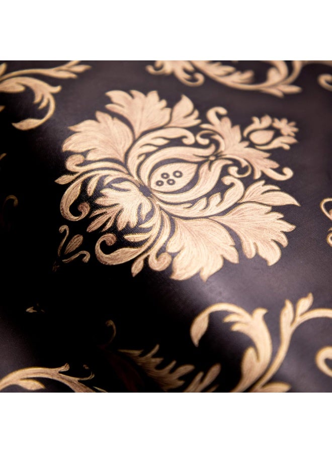 Bukela Wall Stickers DIY Wallpaper (45 x 500 cm) Black Damask Luxury Self Adhesive Decals Living Room Bedroom Decoration, Black - Image 2