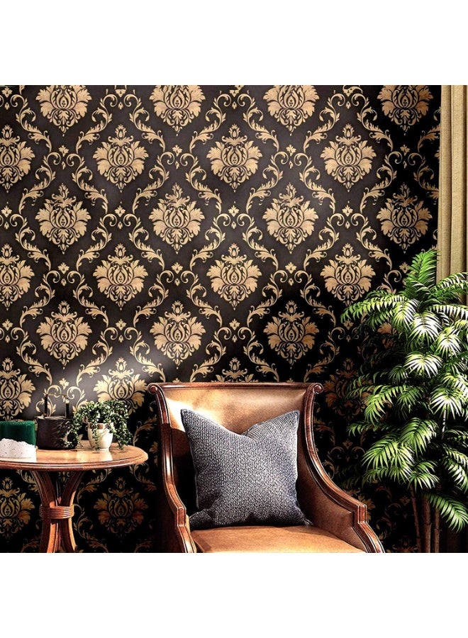 Bukela Wall Stickers DIY Wallpaper (45 x 500 cm) Black Damask Luxury Self Adhesive Decals Living Room Bedroom Decoration, Black - Image 3