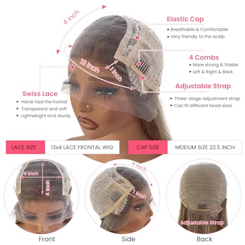 Smartinnov 32 Inch Long Highlight Ash Blonde Wigs Human Hair 150% Density 13x4 HD Transparent Balayage Ombre Glueless Pre Plucked Wigs for Women Ash Blonde to Light Brown Highlight Lace Front Wig Virgin Hair - Image 4