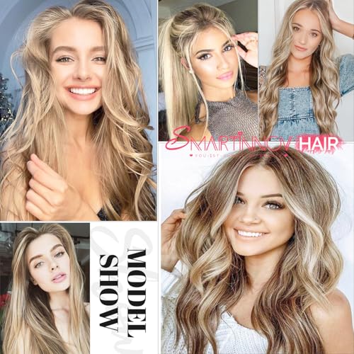 Smartinnov 32 Inch Long Highlight Ash Blonde Wigs Human Hair 150% Density 13x4 HD Transparent Balayage Ombre Glueless Pre Plucked Wigs for Women Ash Blonde to Light Brown Highlight Lace Front Wig Virgin Hair - Image 5