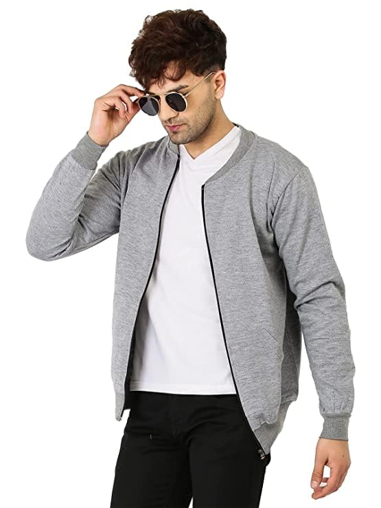 LEOTUDE Full Sleeve Loopknit Regular Fit Bomber Jacket For Men (ZIPPER02_P_Grey_2XL) - Image 2