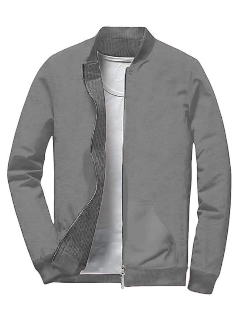 LEOTUDE Full Sleeve Loopknit Regular Fit Bomber Jacket For Men (ZIPPER02_P_Grey_2XL) - Image 1