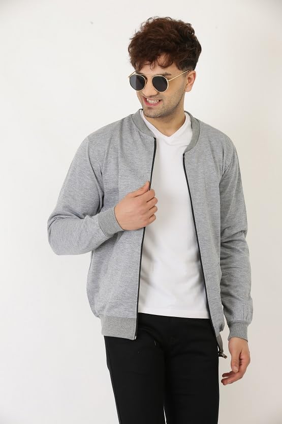 LEOTUDE Full Sleeve Loopknit Regular Fit Bomber Jacket For Men (ZIPPER02_P_Grey_2XL) - Image 4