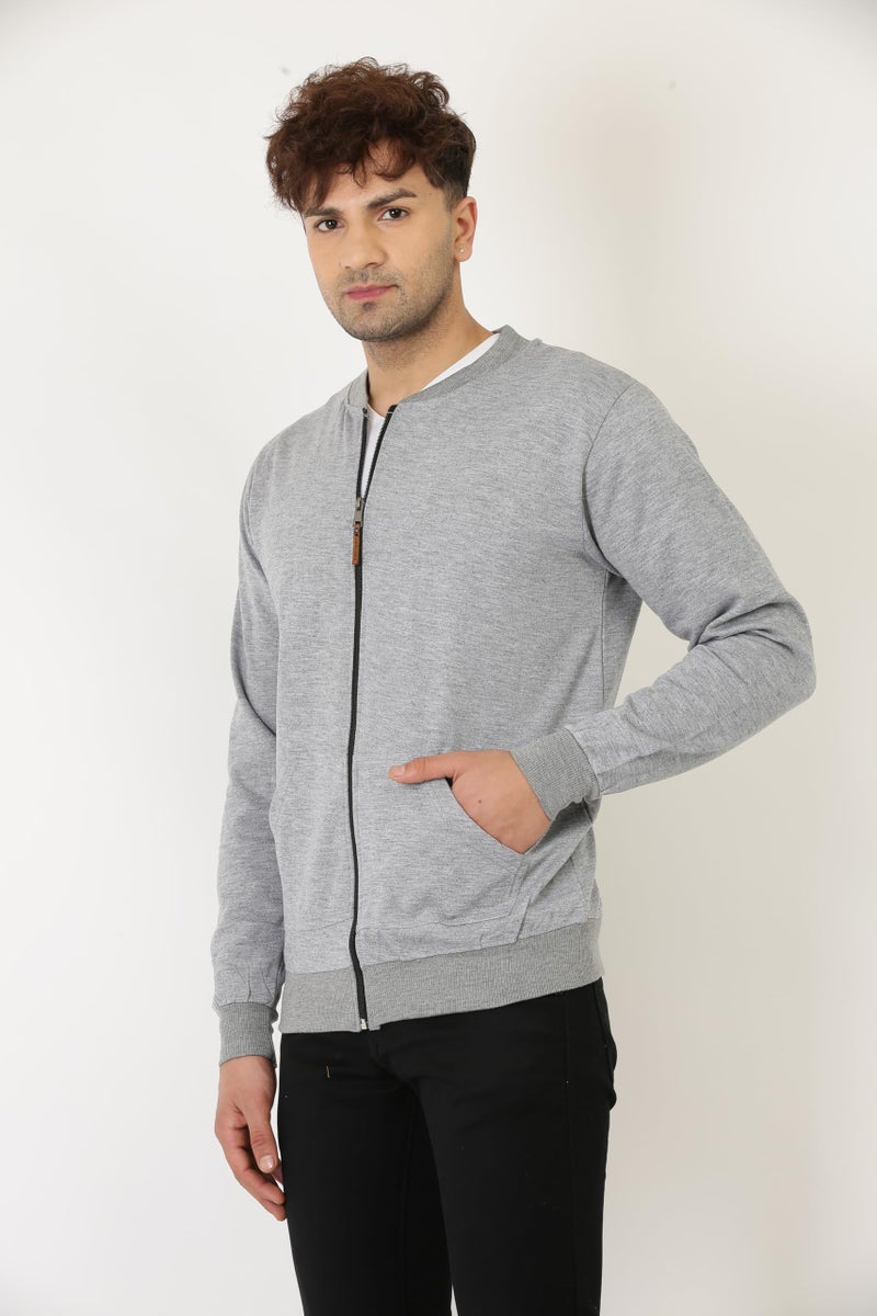 LEOTUDE Full Sleeve Loopknit Regular Fit Bomber Jacket For Men (ZIPPER02_P_Grey_2XL) - Image 5