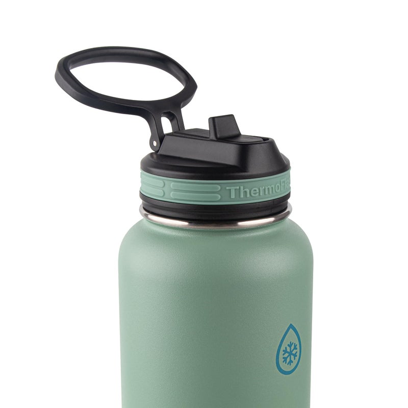 ThermoFlask زجاجات مياه ستانلس ستيل معزولة حرارياً سعة 40 أونصة مع قش وغطاء صنبور، عبوة من 2، أبيض فاتح/أخضر غامق - Image 5