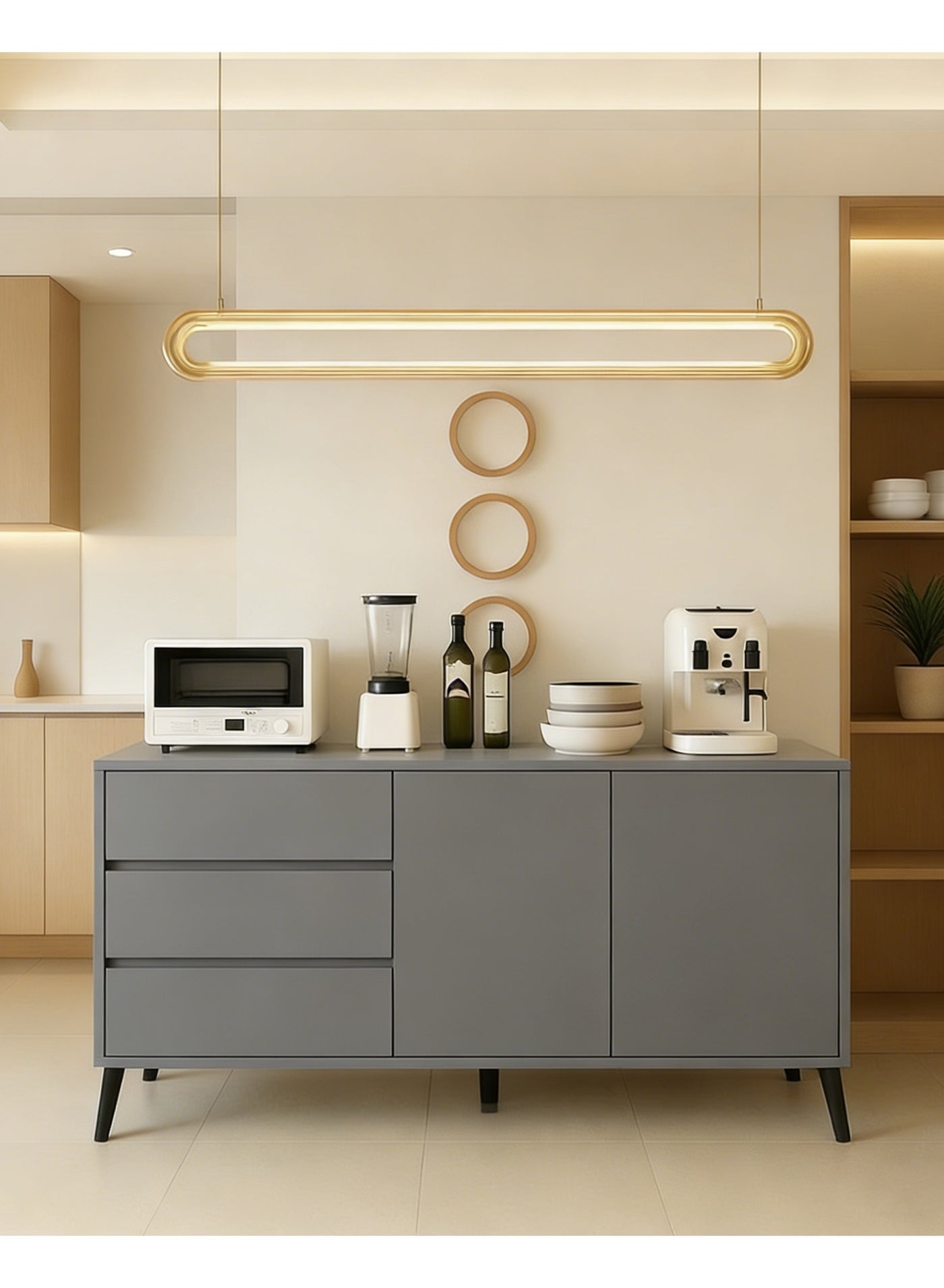 Sideboard Buffet Cabinet, 2 Doors and 3 Drawers, Coffee Bar Corner, TV Table, Dressing Table, Wooden Storage Cabinet for Kitchen, Living Room, Dining Room, Bedroom, Metal Legs, Grey, DSG044