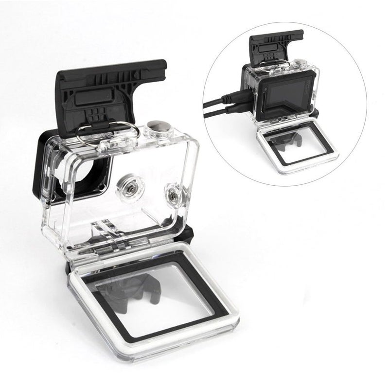 SOONSUN حافظة هيكلية واقية مفتوحة من الجانب SOONSUN مع باب خلفي يعمل باللمس LCD لكاميرا GoPro Hero 4 و Hero 3+ و Hero 3 - شفاف واضح - Image 3