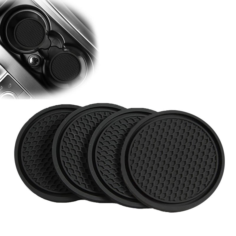 Sodcay 4 PCS Car Cup Holder Coaster, 2.75In PVC Anti Slip Cup Holder Insert Coaster, Honeycomb Waterproof Fixed Tea Coaster, Universal for Vehicle Interior Cup Mats (Black)