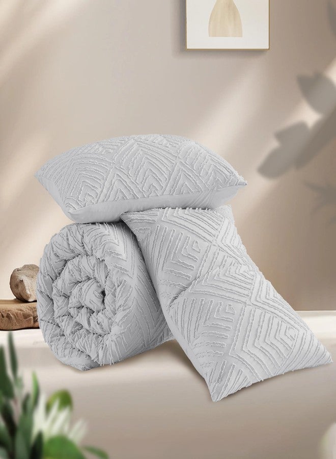 Andency طقم لحاف أندينسي رمادي فاتح كبير الحجم مقاس كينج 120 بوصة × 98 بوصة، 3 قطع، طقم مفروشات بوهو رمادي ناعم، طقم سرير أنيق منفوخ مناسب لجميع الفصول (لحاف واحد، غطاءان للوسائد) - Image 3