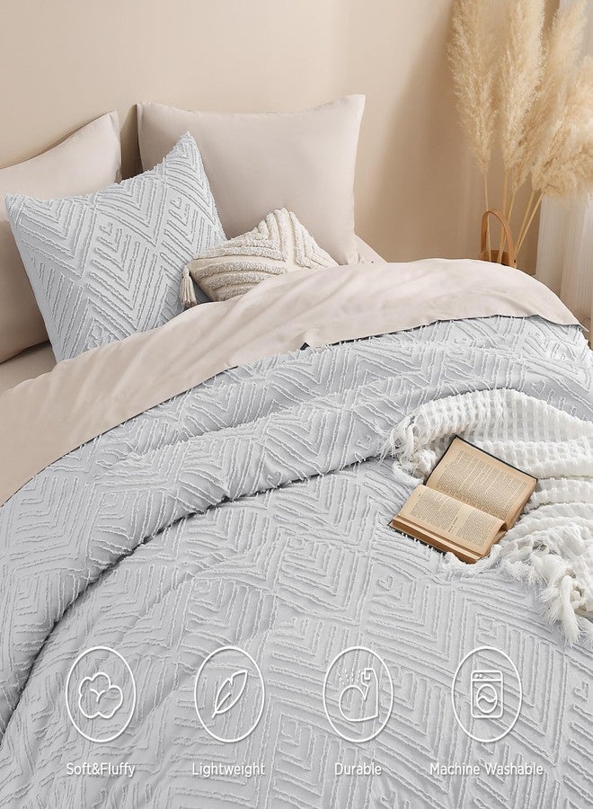 Andency طقم لحاف أندينسي رمادي فاتح كبير الحجم مقاس كينج 120 بوصة × 98 بوصة، 3 قطع، طقم مفروشات بوهو رمادي ناعم، طقم سرير أنيق منفوخ مناسب لجميع الفصول (لحاف واحد، غطاءان للوسائد) - Image 4