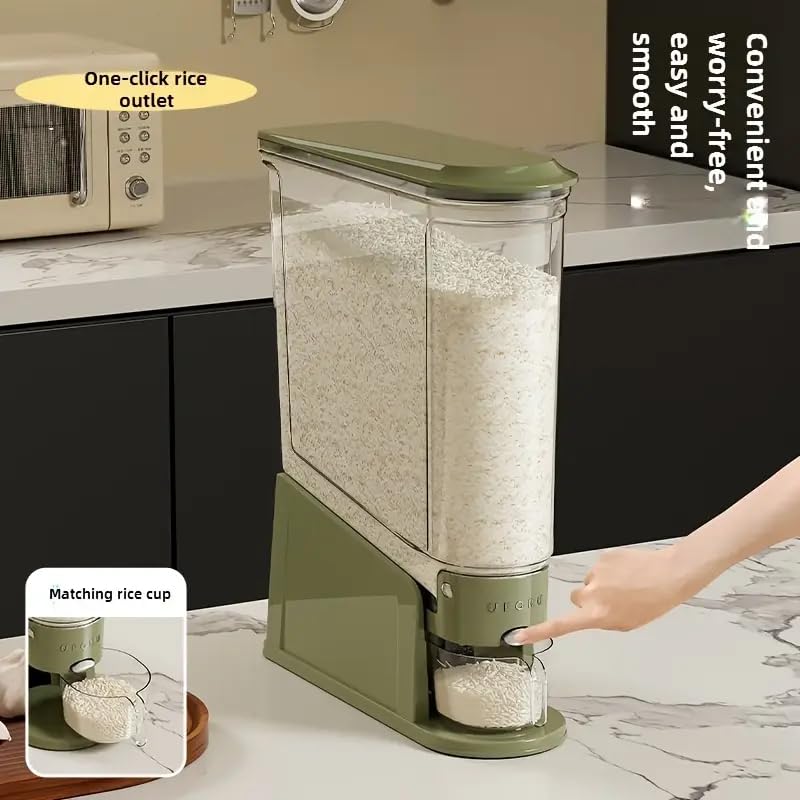 EVVIX حاوية أرز محكمة الإغلاق – صندوق تخزين حبوب خالي من BPA مع زر ضغط واحد، ختم مقاوم للآفات، خزان شفاف مرئي لمخزن المطبخ للأرز، الفاصوليا، القمح، الشوفان والحبوب - Image 2