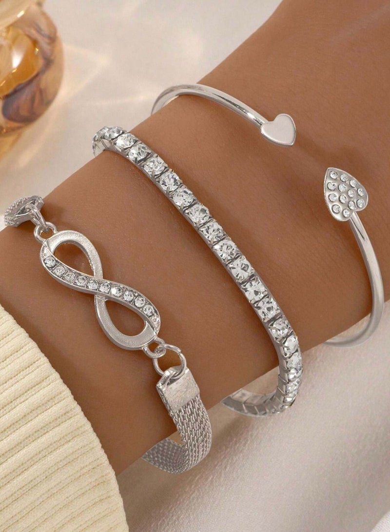 YUCCA Rhinestone Heart & Decorative Unfinished Bracelet 3 Pieces  - Image 1