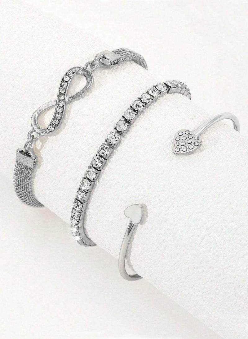 YUCCA Rhinestone Heart & Decorative Unfinished Bracelet 3 Pieces  - Image 2