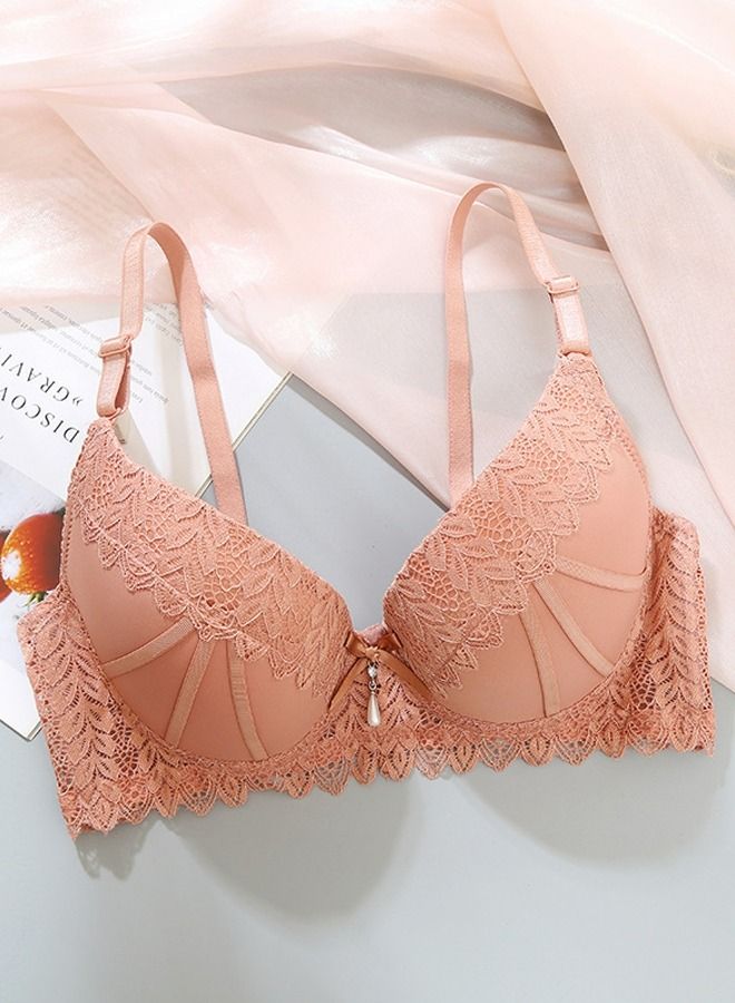 Loquat Comfy Solid Color B C Cup Lace Bra Women's Underwear Dark Beige 