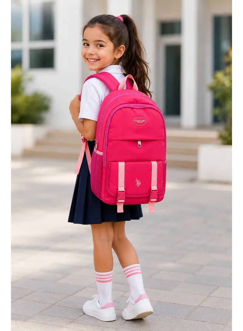 U.S. Polo Assn. FUCHSIA U.S. Polo Assn. Classic Raspberry Cream Heritage Buckle Backpack for School and Office MultiCompartment Bag for Campus  | Best Price UAE