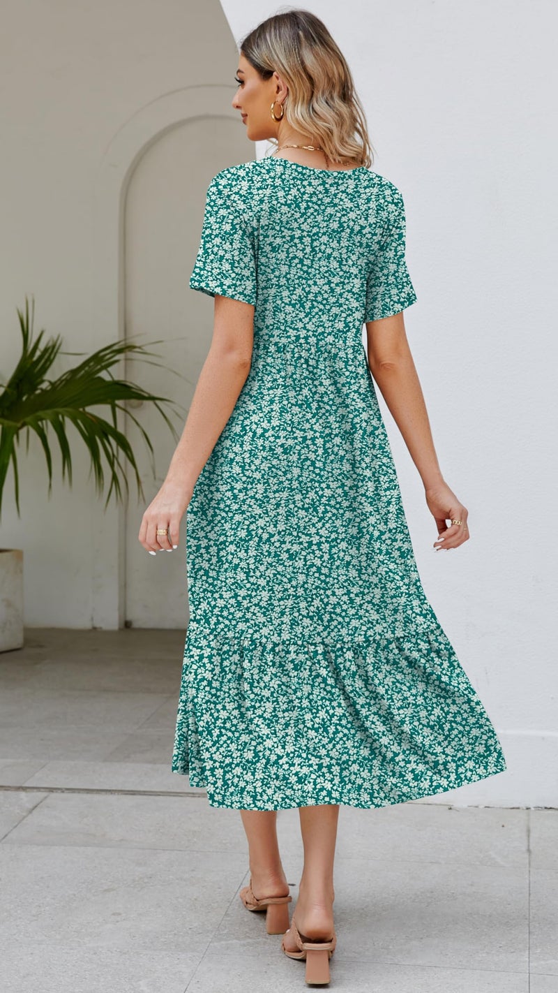 Jeqeocafy Summer Dresses for Women Flowy Maxi Sundress Short Sleeve Tiered Beach Dress with Pockets 2026 Vacation Travel - Image 4