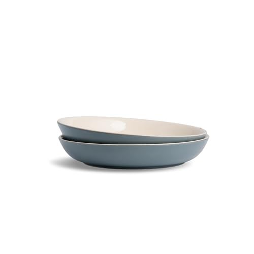 Shay Ceramic Pasta Bowl Set, 22cm, 2 Pieces, Grey Ivory | Glossy Finish | Stoneware Ceramic Serving Bowls | Ceramic Bowl | Pasta Serving Plate (Pasta Plate - Grey Ivory), 300 ml - Image 1