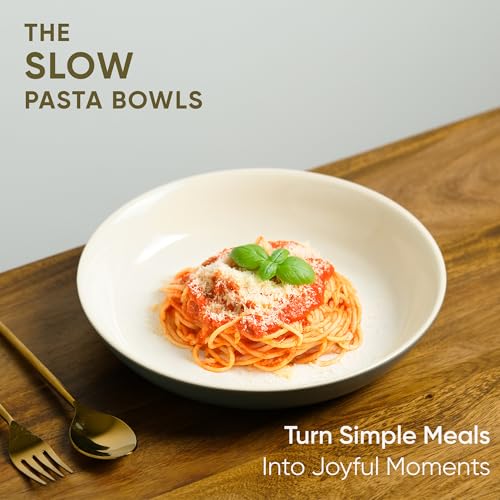 Shay Ceramic Pasta Bowl Set, 22cm, 2 Pieces, Grey Ivory | Glossy Finish | Stoneware Ceramic Serving Bowls | Ceramic Bowl | Pasta Serving Plate (Pasta Plate - Grey Ivory), 300 ml - Image 2