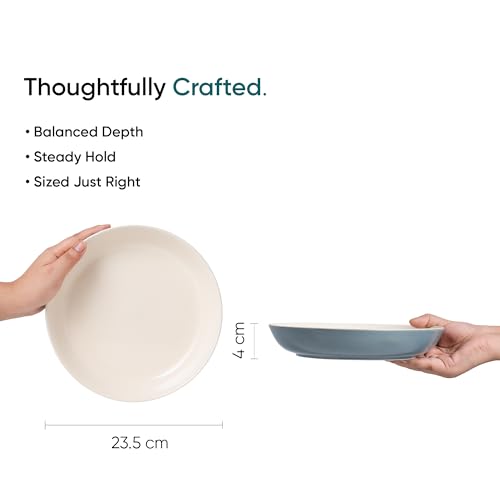 Shay Ceramic Pasta Bowl Set, 22cm, 2 Pieces, Grey Ivory | Glossy Finish | Stoneware Ceramic Serving Bowls | Ceramic Bowl | Pasta Serving Plate (Pasta Plate - Grey Ivory), 300 ml - Image 5