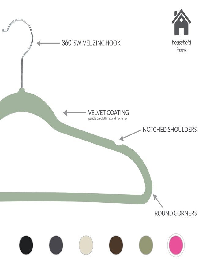 Simplify Slim Velvet Clothes Hangers | 50 Pack | Non-Slip | Shirts | Suit | Pants | Dresses | Garments | Closet Storage & Organization | Durable | Sage - Image 2